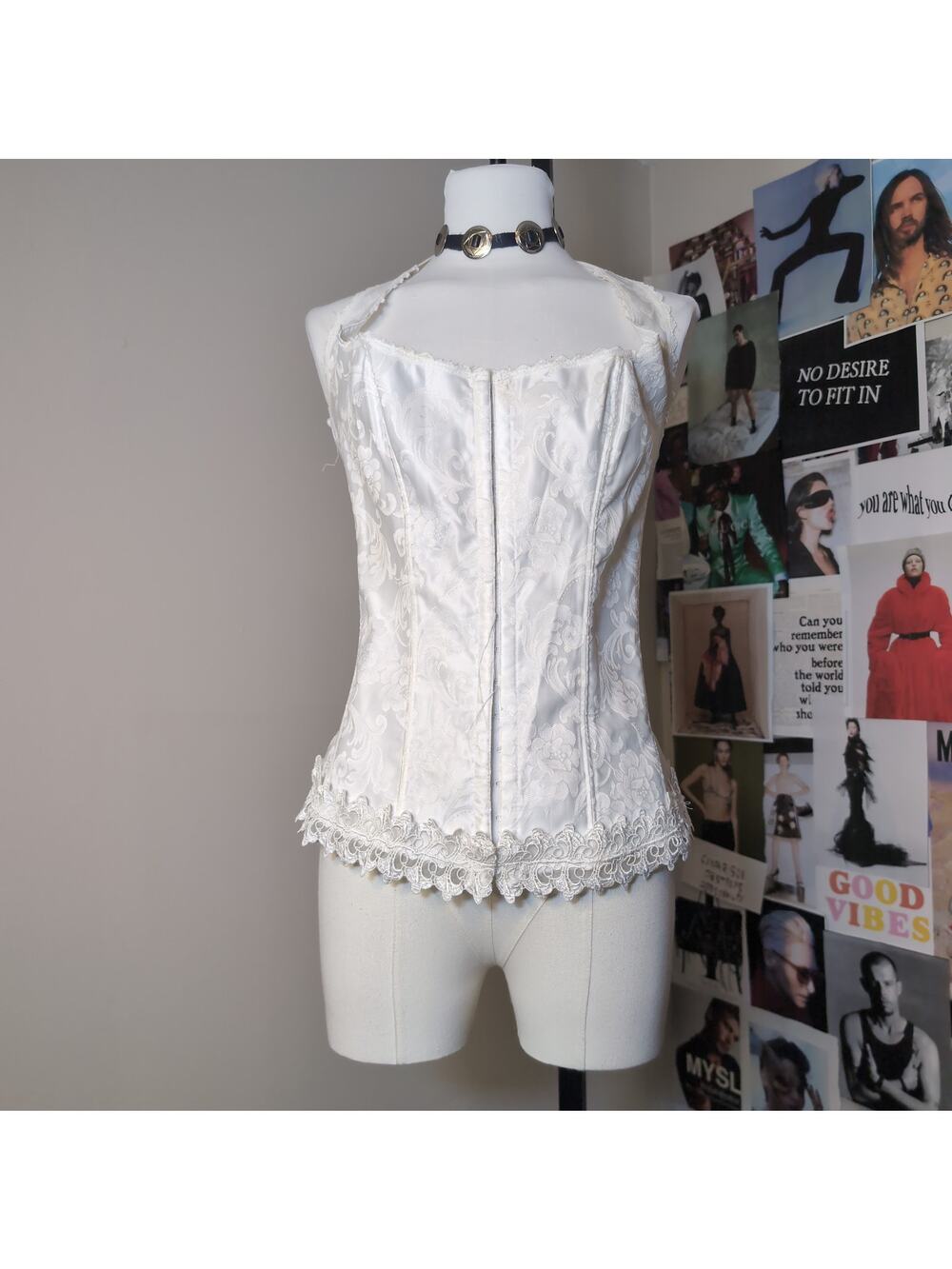 White Vintage Brocade Halter Corset Top Fredericks